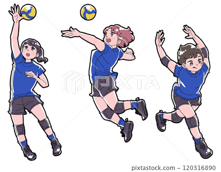 Illustration set of a girl spiking Illustration set of a girl spiking 120316890