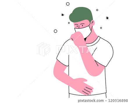 Man wearing surgical mask while coughing 120316898