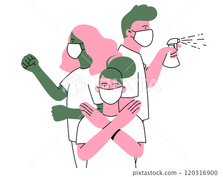 Group of people wearing surgical mask, fighting and prevent COVID-19 120316900