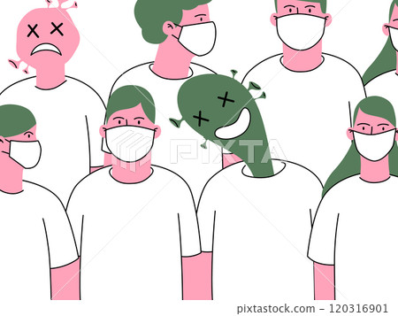 Viruses among group of people wearing surgical mask Viruses among group of people wearing surgical mask 120316901