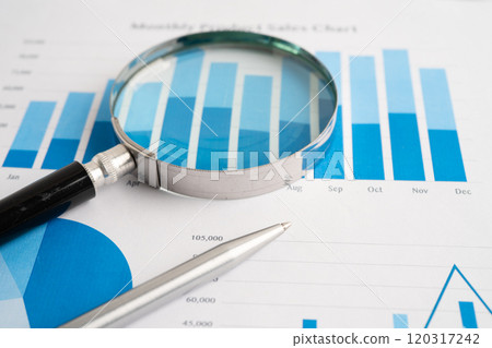 Magnifying glass on charts graphs paper. Financial development, Banking Account, Statistic, Investment Analytic research data economy. 120317242