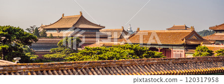 Ancient royal palaces of the Forbidden City in Beijing,China BANNER, LONG FORMAT 120317958