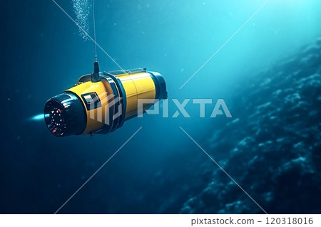 Remotely operated vehicle exploring deep ocean floor 120318016