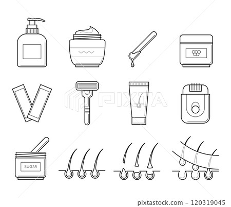 Icons tools for hair removal. Icons tools for hair removal. 120319045