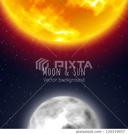 Moon and sun, night sky background, cartoon style 120319057