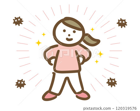 A young woman in casual clothes who keeps bacteria at bay with her healthy body (whole body) 120319576