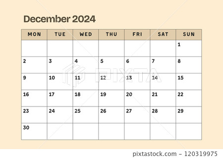 Calendar, calendar for December 2024 on a beige background 120319975