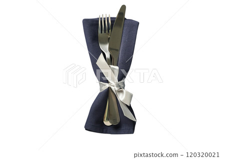 PNG, Christmas table setting, cutlery isolated on white background. 120320021
