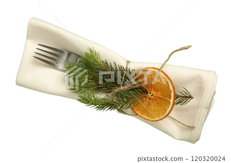 PNG, Christmas table setting, cutlery isolated on white background. 120320024