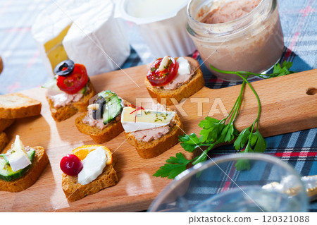Assorted homemade canape appetizers Assorted homemade canape appetizers 120321088