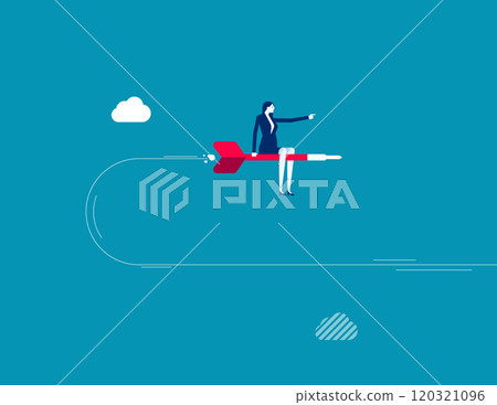 Change business direction, leadership decision to change to success, turning point or different way to reach target concept, confident businessman riding dart changing direction to the right target. 120321096