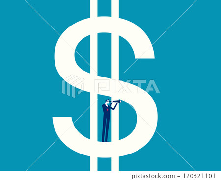 Man emerges from the dollar symbol and looks into the distance. Vector Man Emerges From the Dollar Symbol and Looks into the Distance 120321101