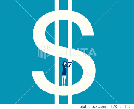 Woman emerges from the dollar symbol and looks into the distance. Vector Man Emerges From the Dollar Symbol and Looks into the Distance 120321102