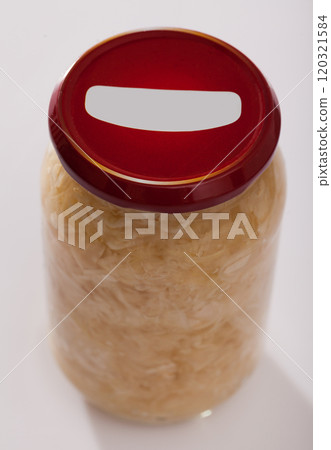 Glass jar of homemade pickled cabbage Glass jar of homemade pickled cabbage 120321584