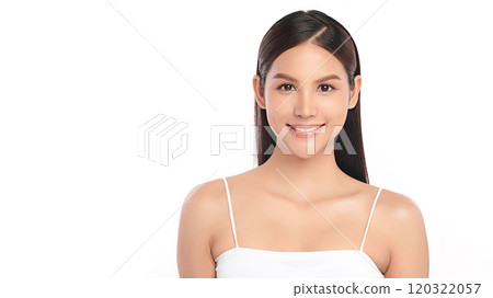 Beautiful young asian woman with clean fresh skin on white background, Face care, Facial treatment, Cosmetology, beauty and spa, Asian women portrait. 120322057