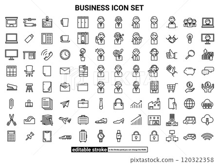 Business, office and company icon set (editable stroke) 120322358