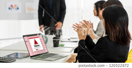 Cyber attack malware alert show computer screen display threat detected snugly 120322872