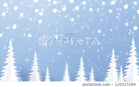 Christmas background, beautiful landscape with snow covered fir trees and snow. Merry Christmas and happy New Year greeting blue sky background. vector design. 120323264