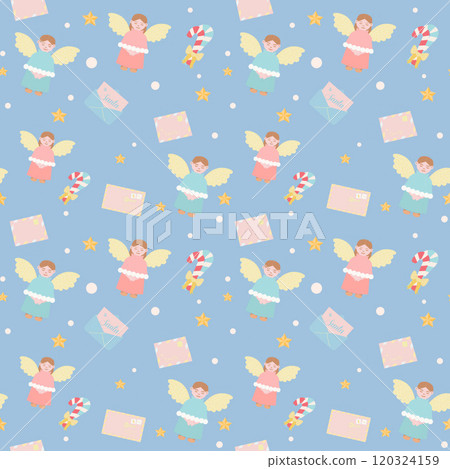 Whimsical pattern with angels and Christmas elements. Vector illustrations. 120324159