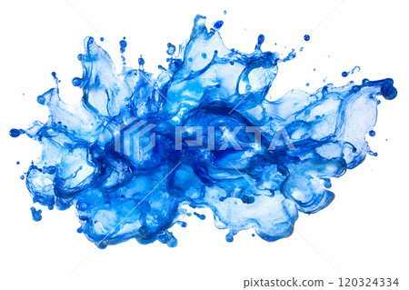 Vibrant Deep Blue Watercolor Splash with Fluid Edges and Dynamic Shading 120324334