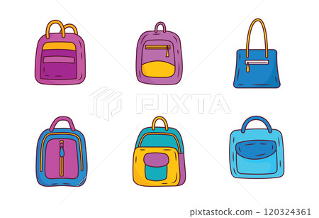 Elements Set of Bag Backpack Handbag School Equipment Elements Set of Bag Backpack Handbag School Equipment 120324361