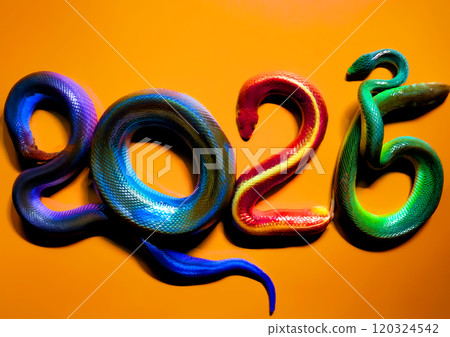 3d illustration of the number 2025 formed by snakes 3d illustration of the number 2025 formed by snakes 120324542