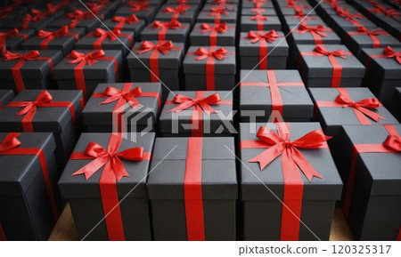 gift boxes with red bow 120325317