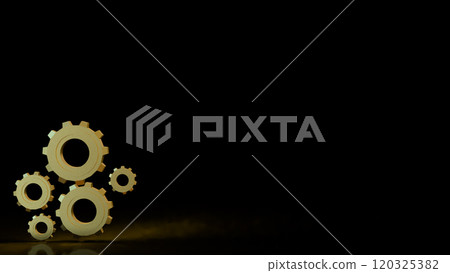 The Gold gear in Black Background for technology or Abstract concept 3d rendering. The Gold gear in Black Background for technology or Abstract concept 3d rendering. 120325382