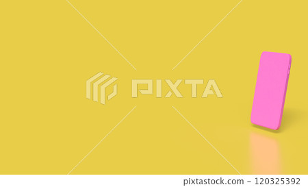 The pink mobile on yellow background for love applications concept 3d rendering. 120325392