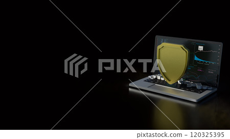 The notebook and shield for cyber security concept 3d rendering. The notebook and shield for cyber security concept 3d rendering. 120325395