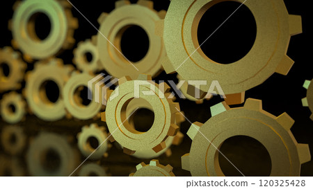 The Gold gear in Black Background  for technology or Abstract  concept 3d rendering. 120325428