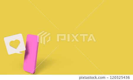 The pink mobile and heart icon on yellow background for love applications concept 3d rendering. 120325436