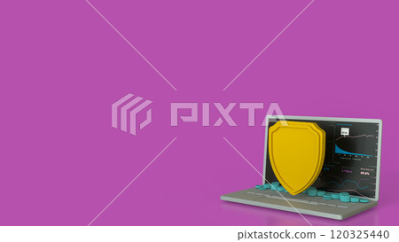The notebook and shield for cyber security concept 3d rendering. The notebook and shield for cyber security concept 3d rendering. 120325440