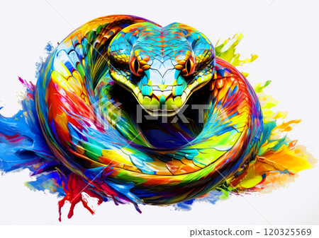 用彩色顏料繪製的裝飾蛇的 3d 插圖 120325569