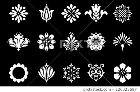 Flower icons set. Isolated elements for design. Vector graphics. Flower icons set. Isolated elements for design. Vector graphics. 120325687