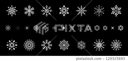 Snowflakes icon collection. Graphic modern black and white ornament. Snowflakes icon collection. Graphic modern black and white ornament. 120325693