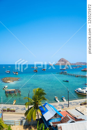 View of the ocean from the port of Labuan Bajo, Flores Island, Indonesia 120325972