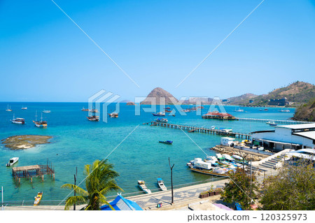 View of the ocean from the port of Labuan Bajo, Flores Island, Indonesia 120325973