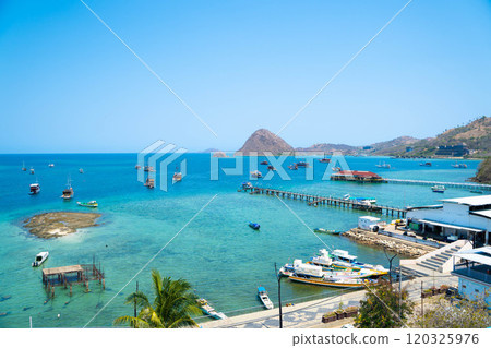 View of the ocean from the port of Labuan Bajo, Flores Island, Indonesia View of the ocean from the port of Labuan Bajo, Flores Island, Indonesia 120325976