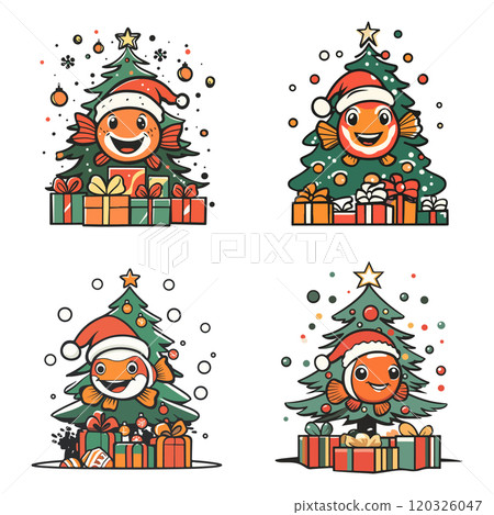 Festive Fish with Christmas Tree Illustrations 120326047