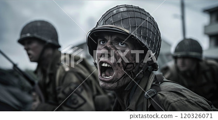 Cinematic of World War II soldiers. Military operation and War Concept. Generative Ai. 120326071