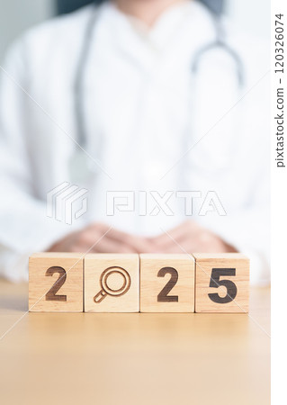 Happy New Year 2025 with Smile block against doctor. Health, Healthcare insurance, medical Satisfaction, feedback, Review, mental health, wellbeing, wellness and good year concept Happy New Year 2025 with Smile block against doctor. Health, Healthcare insurance, medical Satisfaction, feedback, Review, mental health, wellbeing, wellness and good year concept 120326074