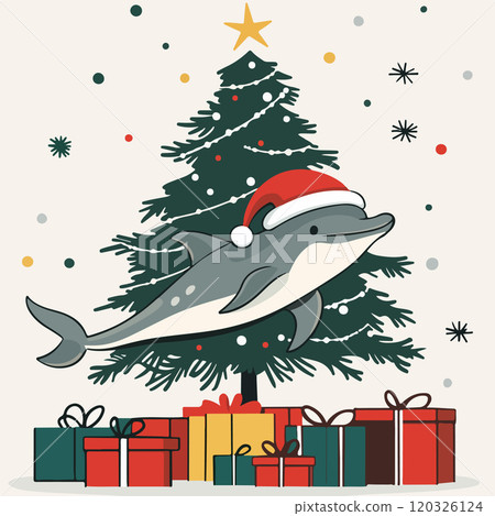 Festive Dolphin with Christmas Tree Festive Dolphin with Christmas Tree 120326124
