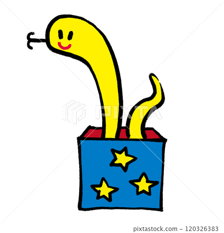 Illustration of a snake emerging from a pop-colored box Illustration of a snake emerging from a pop-colored box 120326383