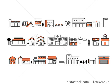 Simple and flat cityscape line material set 120326426