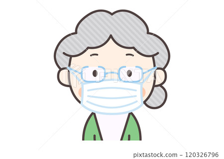 Gray-haired grandma wearing a mask 120326796