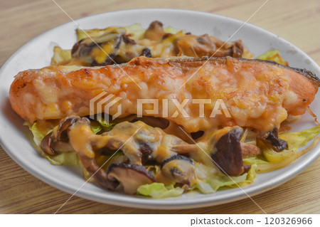 Grilled salmon with miso and butter Grilled salmon with miso and butter 120326966