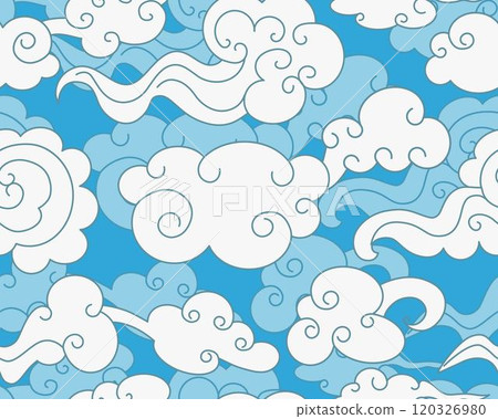 Clouds seamless pattern in oriental style. Decorative Chinese magic frame. Vector illustration. 120326980