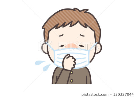 一名戴著口罩發燒咳嗽的小男學生 一名戴著口罩發燒咳嗽的小男學生 120327044