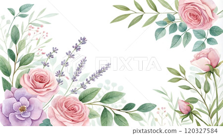 Elegant rose and lavender flower frame 120327584
